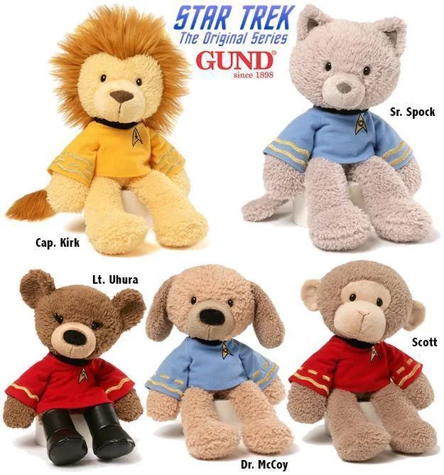 An ad for Gund stuffed animals dressed as the original Star Trek characters